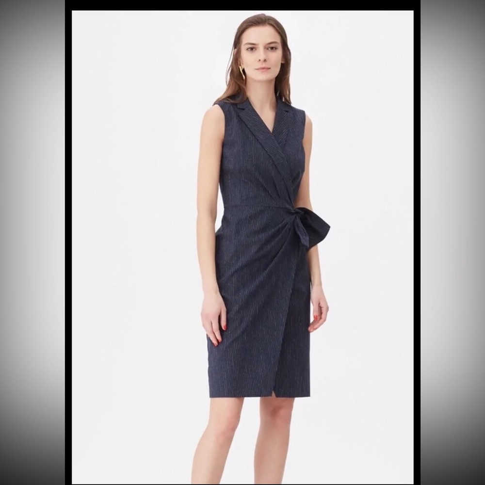 Rebecca Taylor Tailored Pinstripe Suiting Wrap Dress in Navy Combo 
Size 4